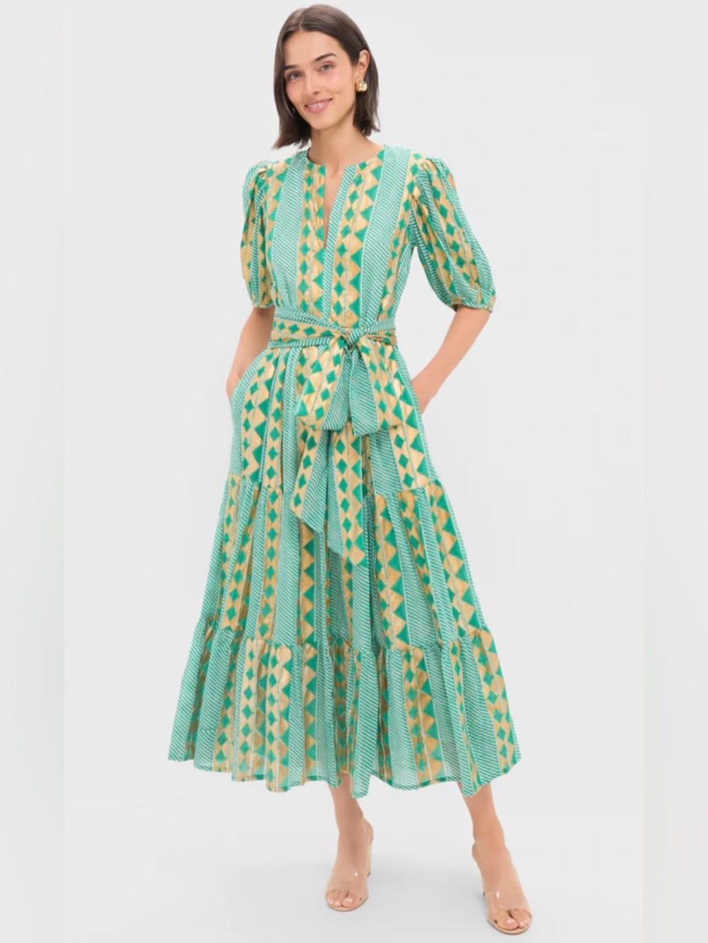 New Tuckernuck Oliphant Ascot Teal Puff Sleeve Maxi Dress size Small
